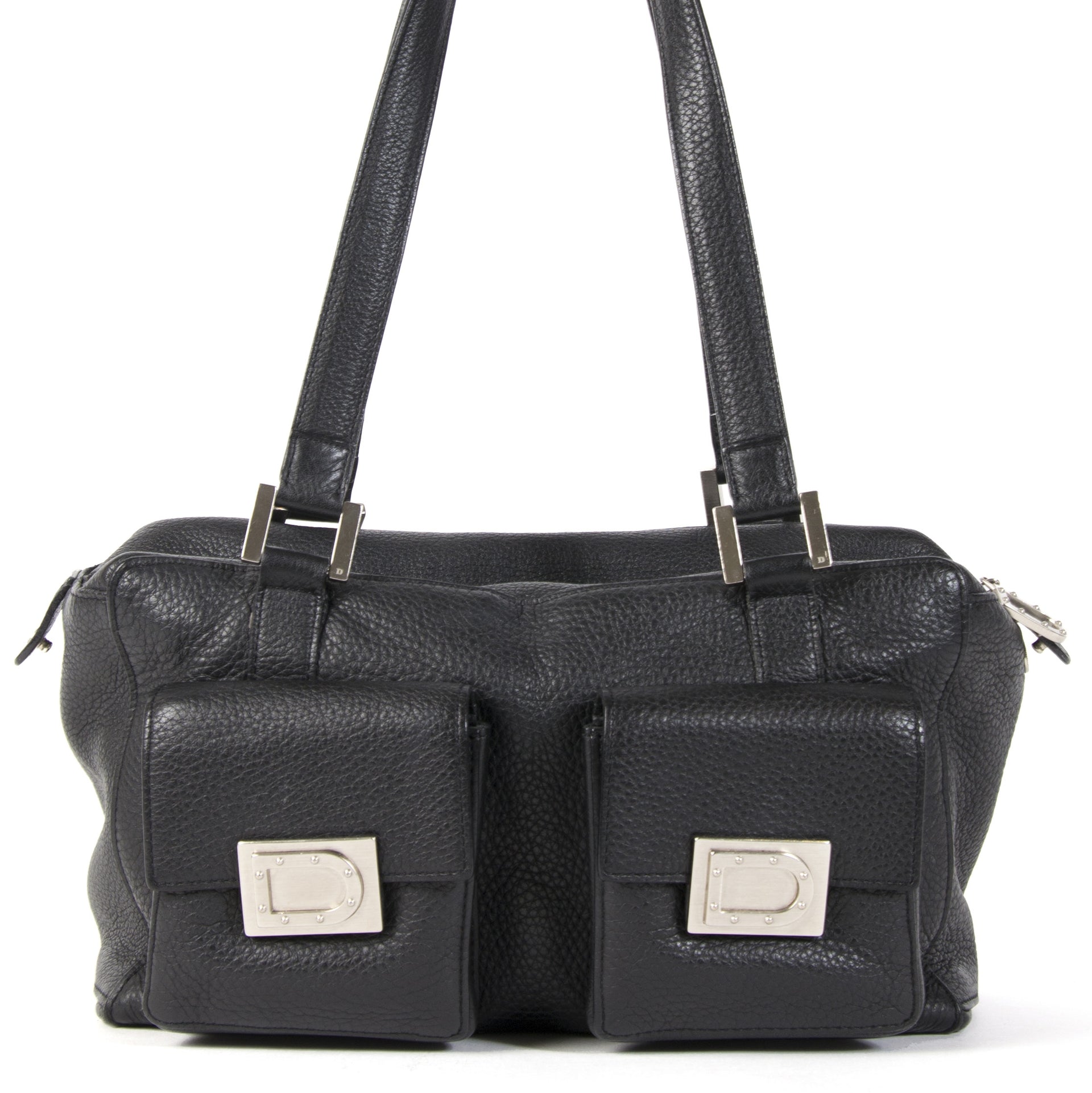 Authentic secondhand Delvaux Black Leather Front Pockets Shoulder Bag designer bags luxury vintage webshop fashion safe secure online shopping