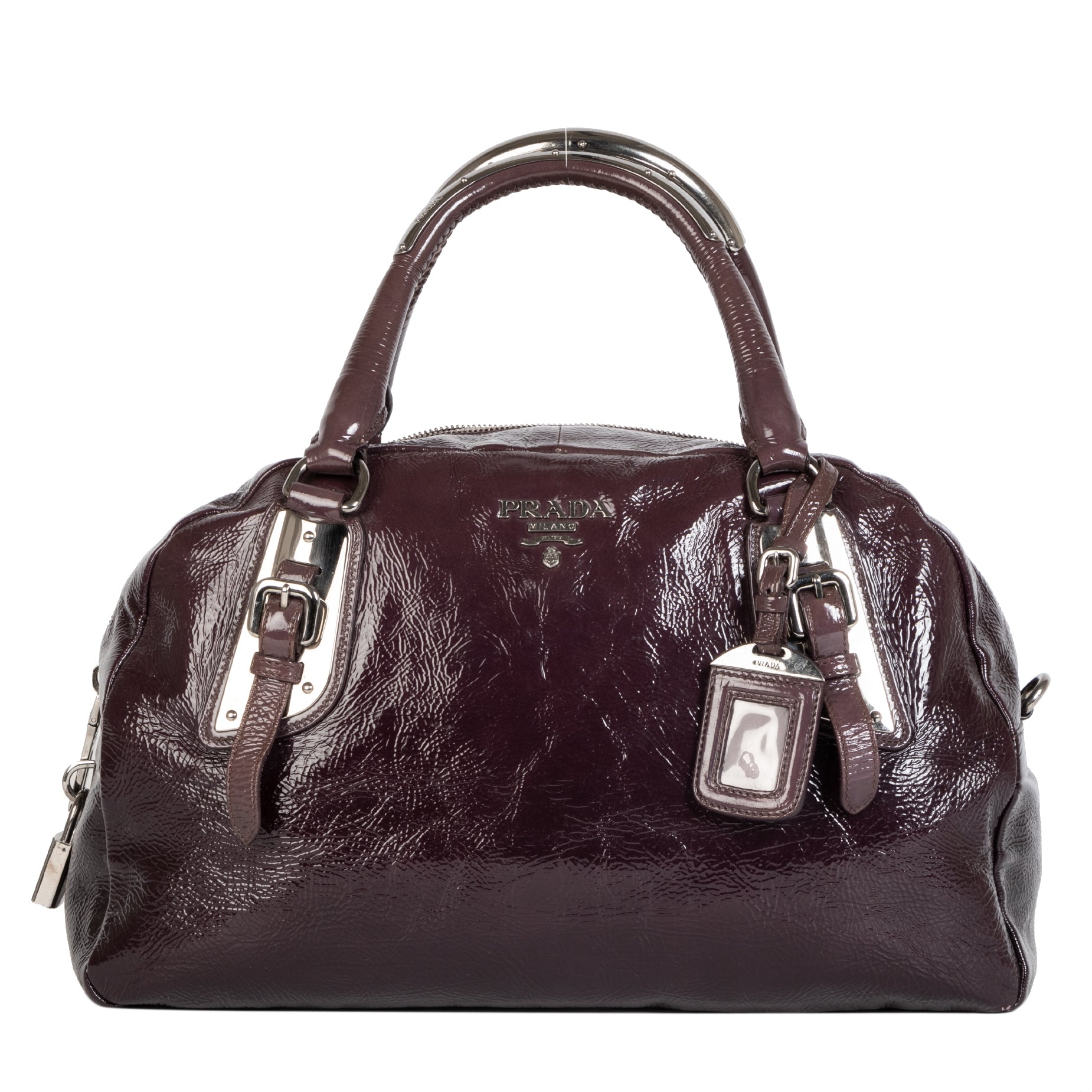 Authentic secondhand Prada Patent Leather Bowler Bag designer bags luxury vintage webshop designer brands fashion safe secure online shopping worldwide shipping