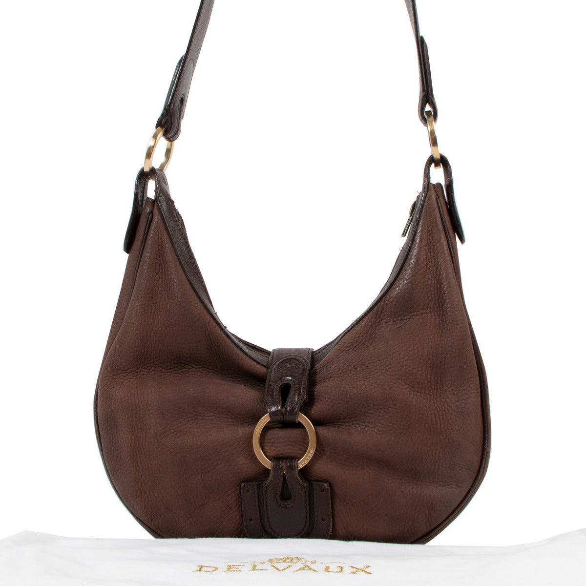 Delvaux Brown Nubuck Camille PM Shoulder Bag