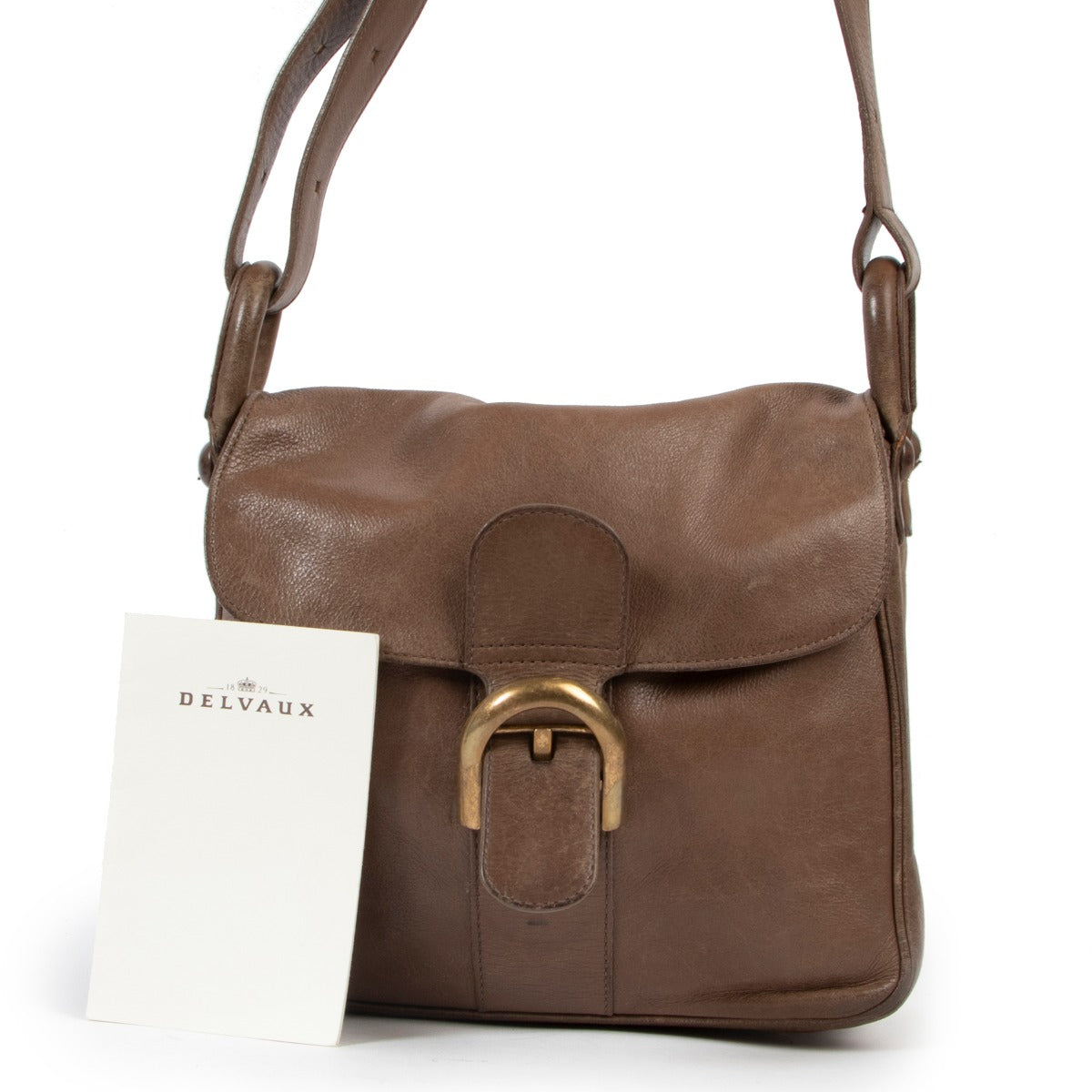 Delvaux Taupe Brillant Lambskin Leather Crossbody in good condition for sale on Labellov vintage site for 2nd hand designer bags in original state