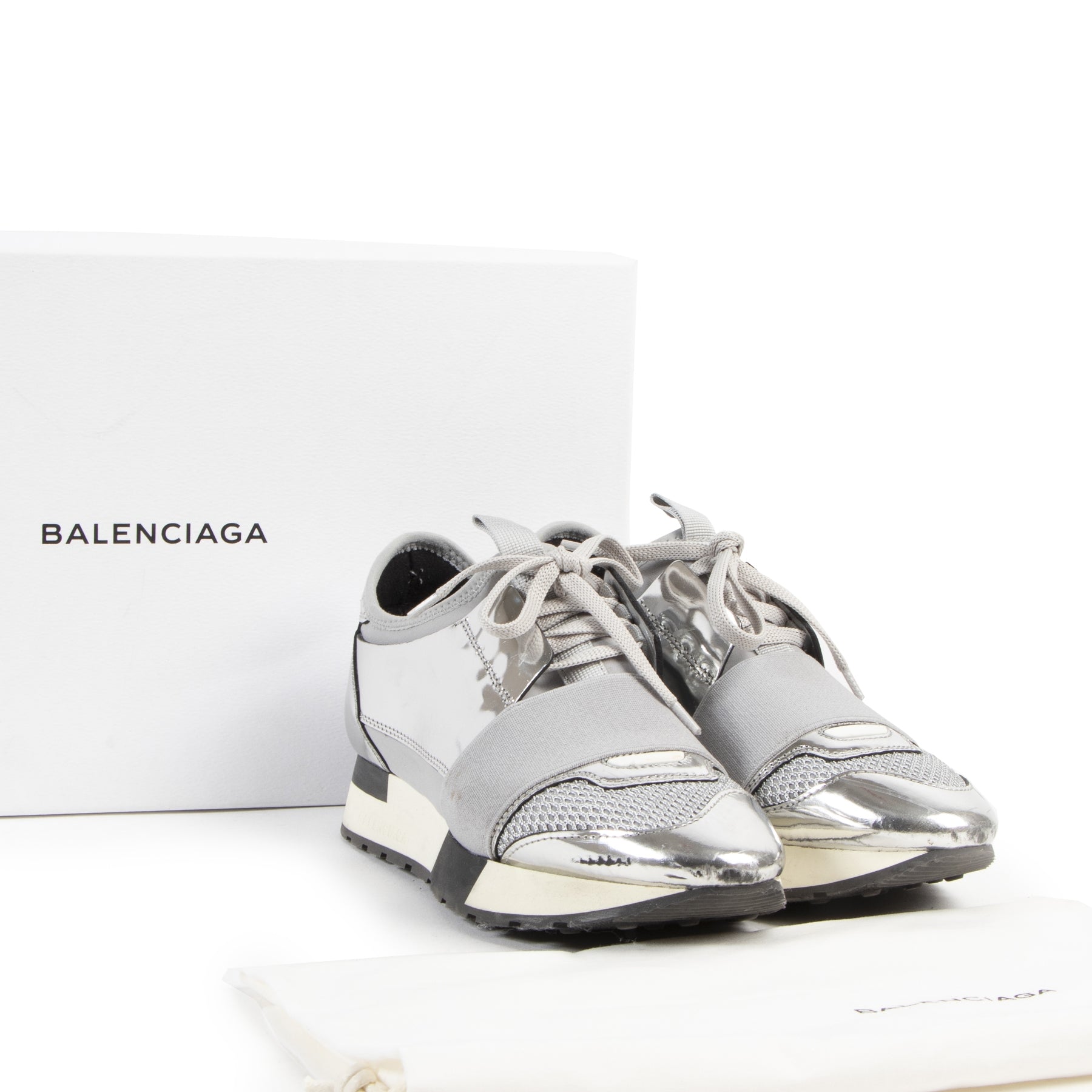 Balenciaga Race Runner Silver Sneakers - size 35 - for sale