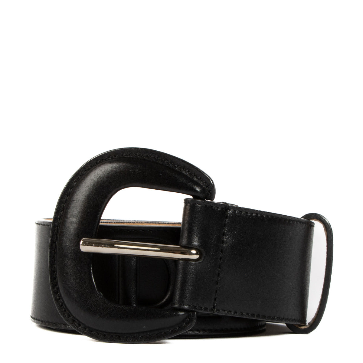 Christian Dior Black Leather Logo Wide Belt - size 80