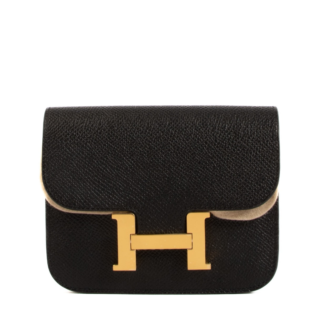 Shop safe online at Labellov in Antwerp, Brussels and Knokke this 100% authentic second hand Hermès Noir Epsom Constance Slim Wallet