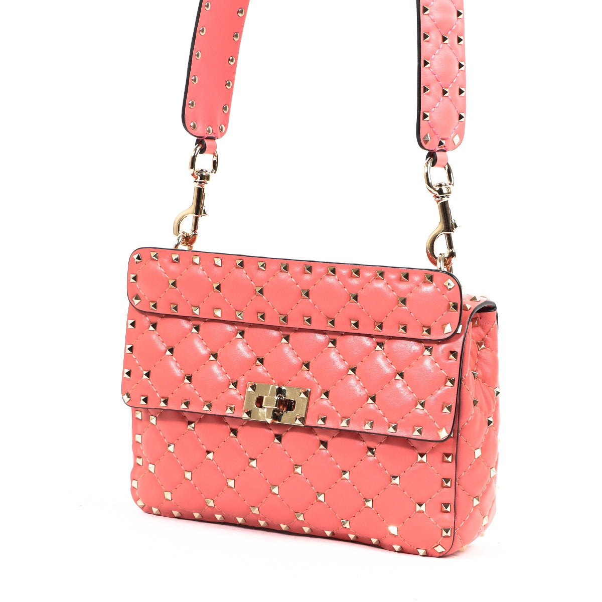 Valentino Garavani Roze Medium Rockstud Spike Nappa Tas + Rockstud Spike Schouderband