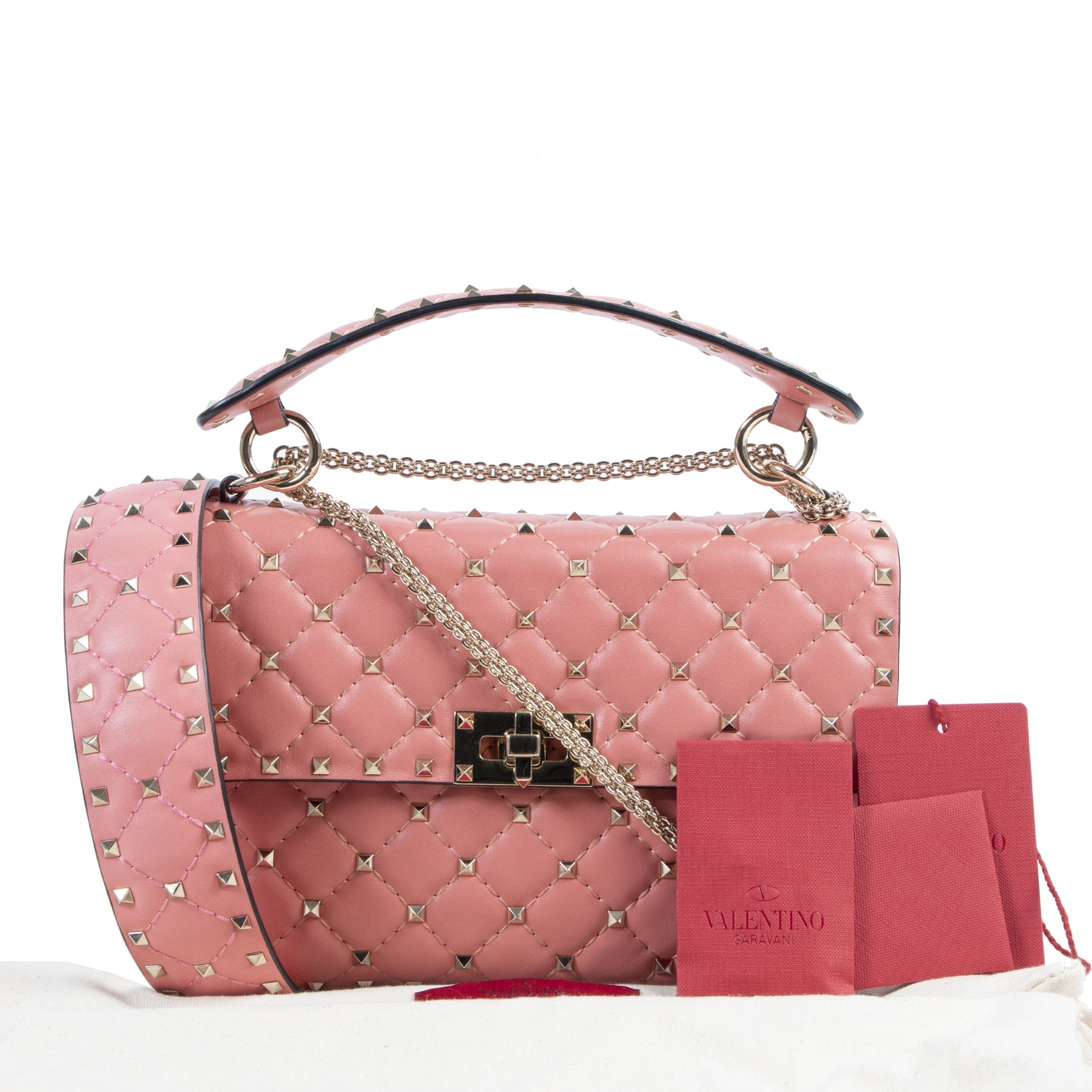 Authentic secondhand Valentino Pink Rockstud Spike Shoulder Bag designer bags fashion luxury vintage webshop safe secure online shopping