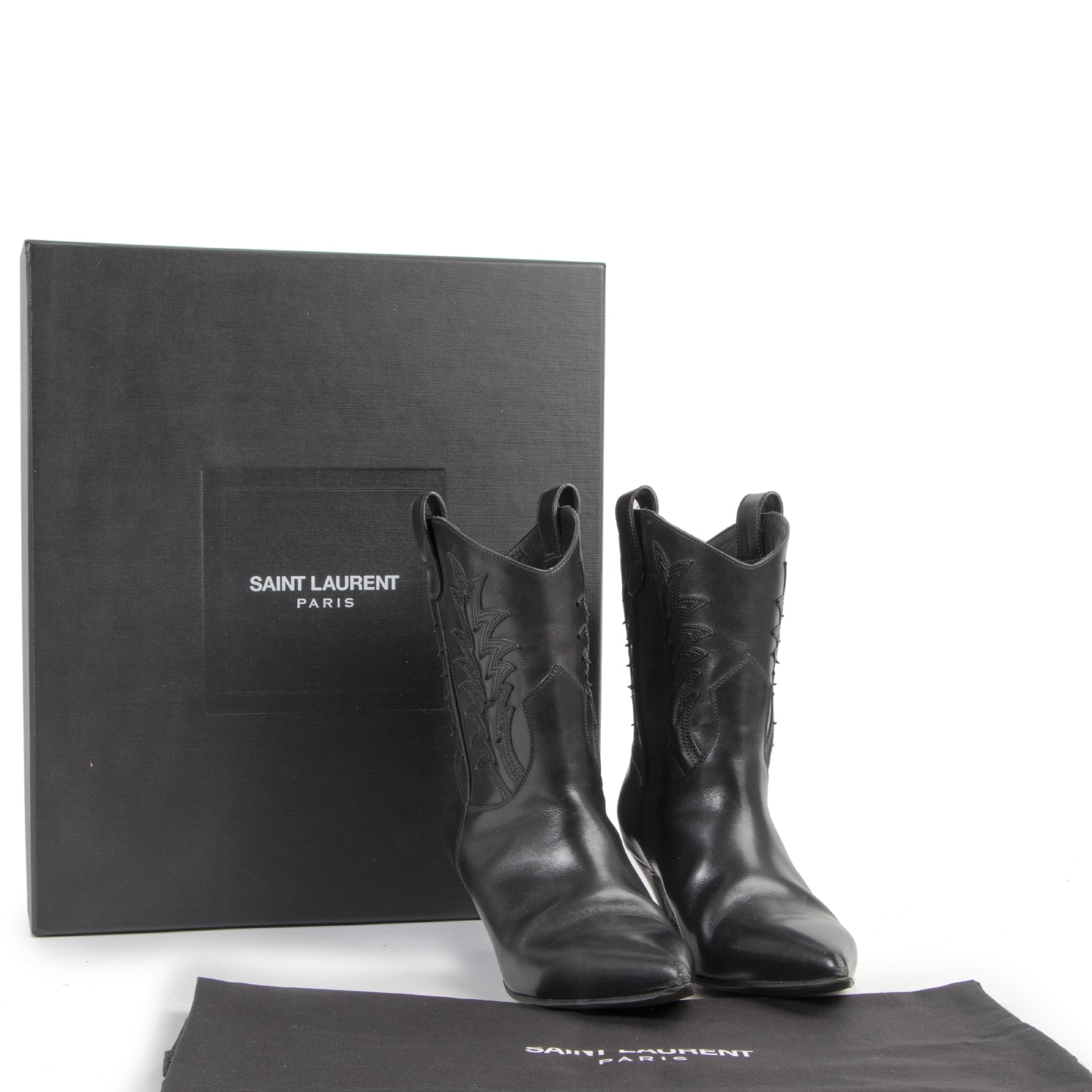 Saint Laurent Black Western Kitten Heeled Boots