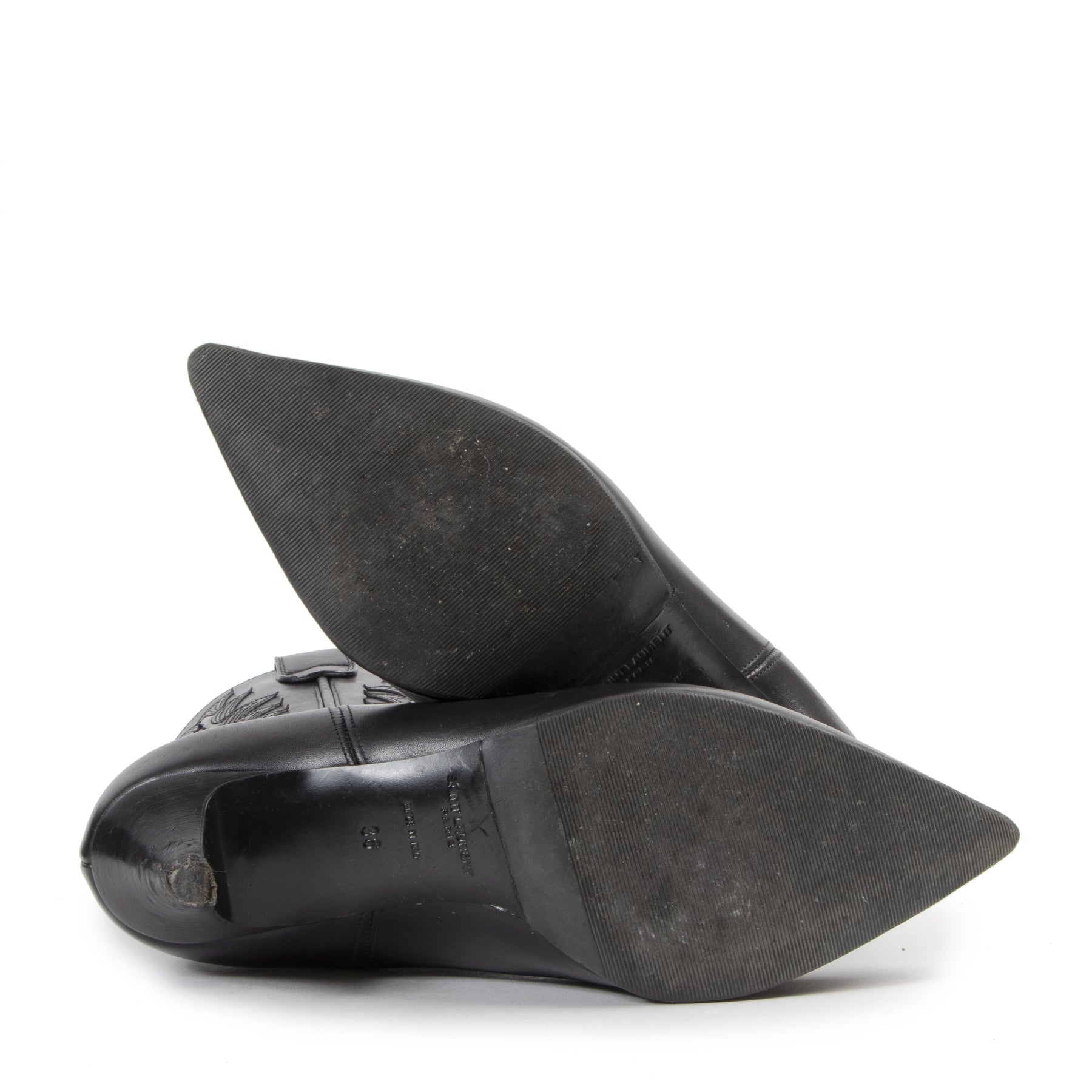 Saint Laurent Black Western Kitten Heeled Boots