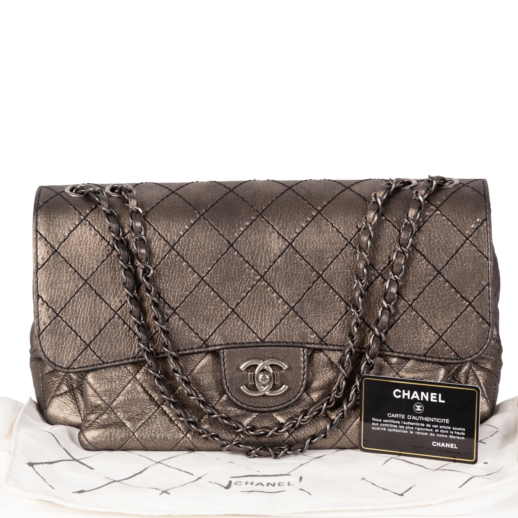 koop veilig online tegen de beste prijs Chanel Bronze Metallic Quilted Leather Flap Bag