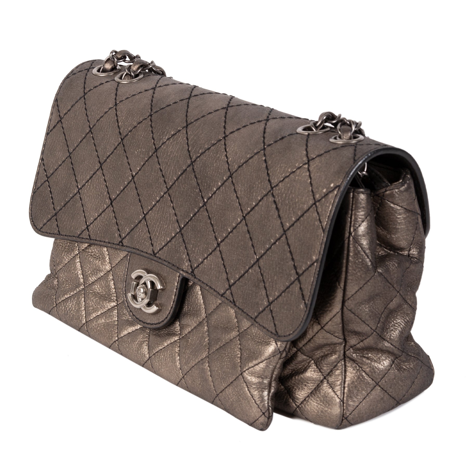 koop veilig online tegen de beste prijs Chanel Bronze Metallic Quilted Leather Flap Bag