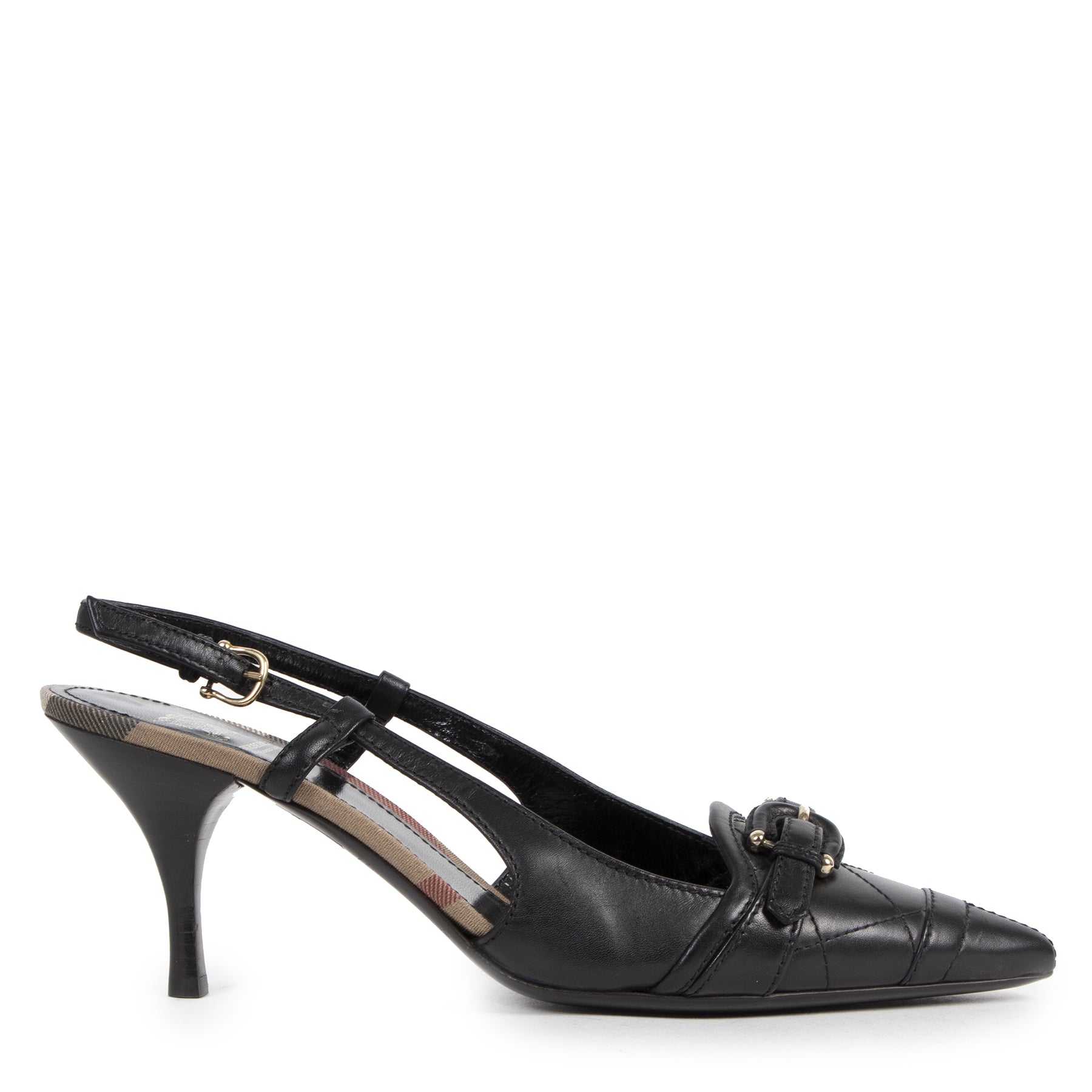 Authentieke Tweedehands Burberry Black Quilted Leather Slingback Pumps - size 39,5 juiste prijs veilig online shoppen luxe merken webshop winkelen Antwerpen België mode fashion