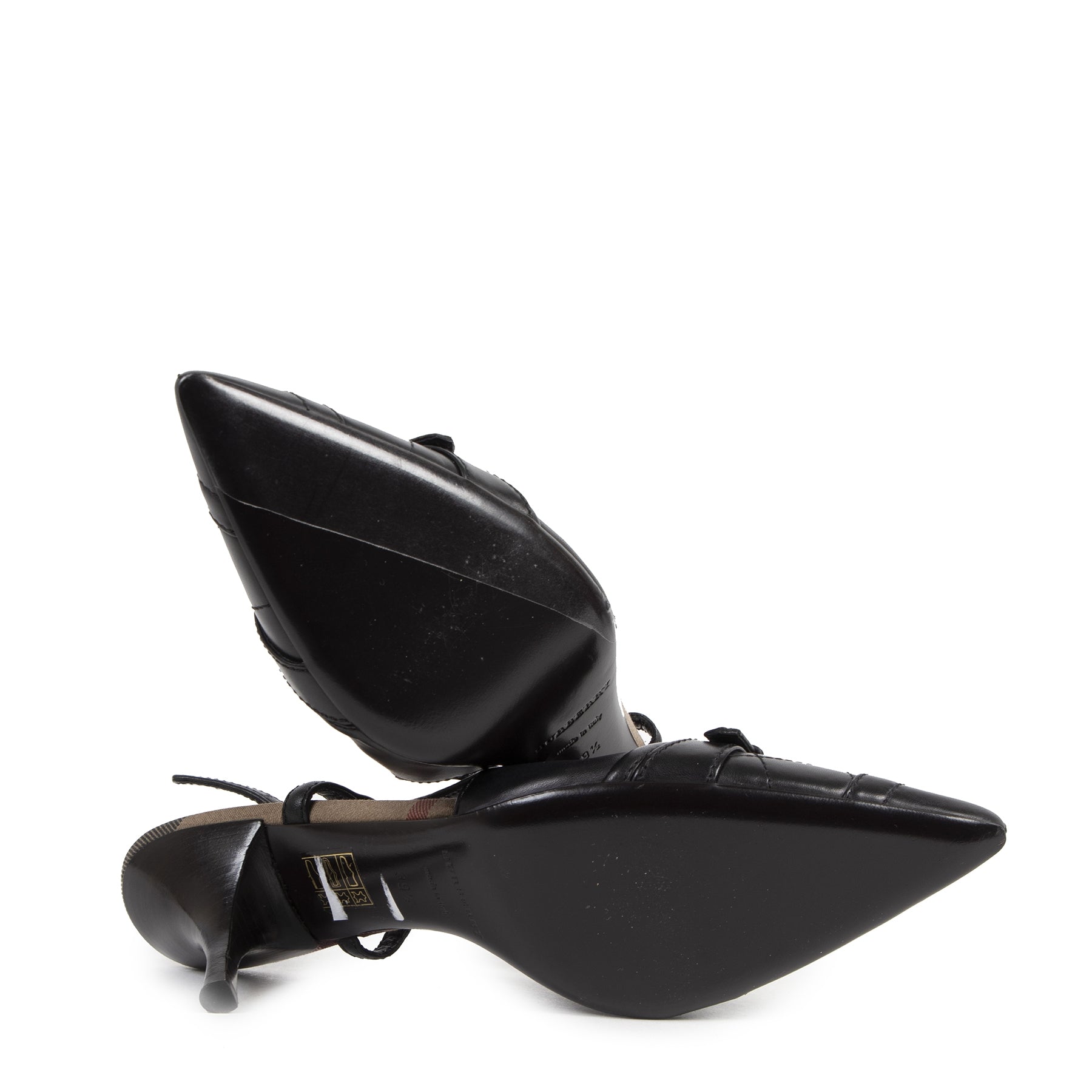 Authentic secondhand Burberry Black Quilted Leather Slingback Pumps - size 39,5 designer high heels pumps shoes designer brands best price luxury vintage webshop safe secure online shopping worldwide shipping