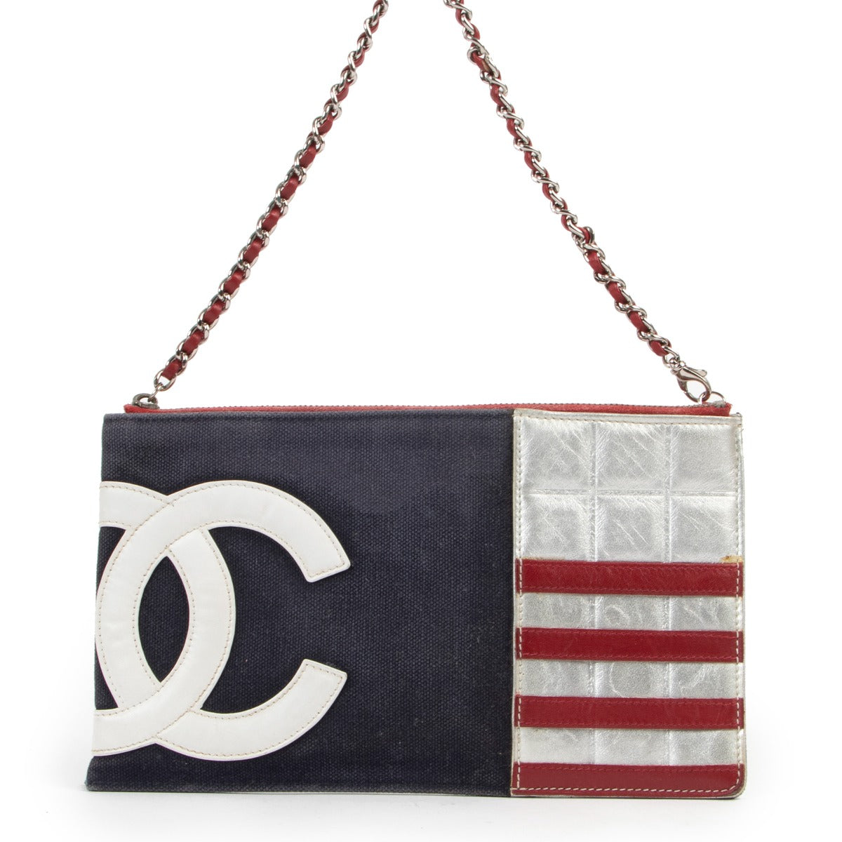shop authentic vintage designer Chanel CC No.5 Foil Chain Shopping Tote Bag With Pochette at Labellov