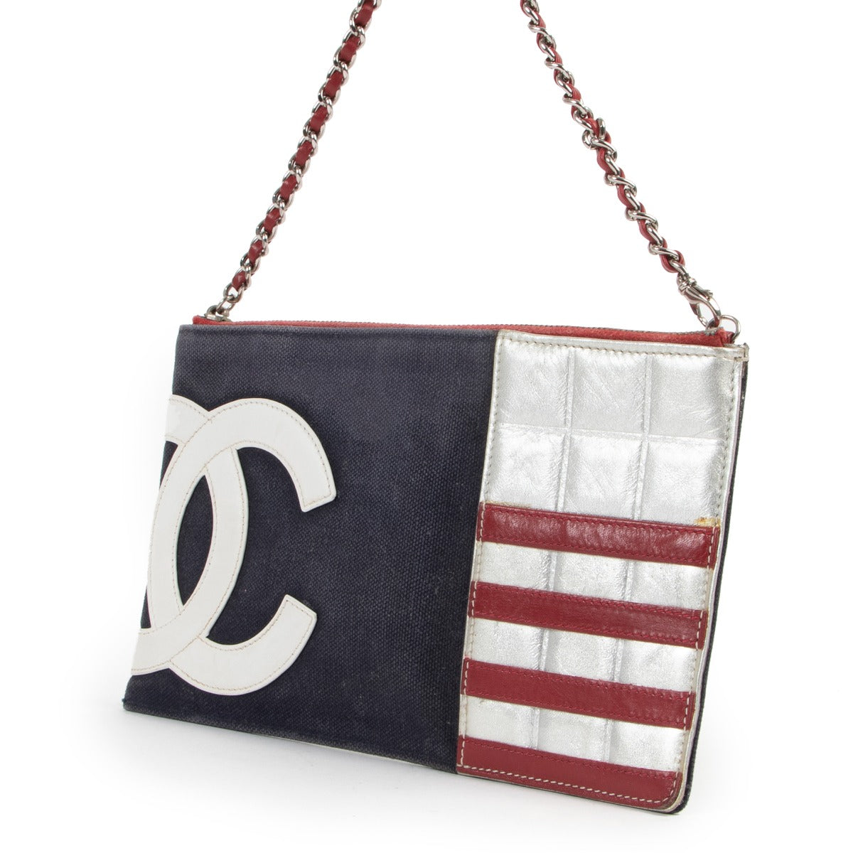 shop authentic vintage designer Chanel CC No.5 Foil Chain Shopping Tote Bag With Pochette at Labellov