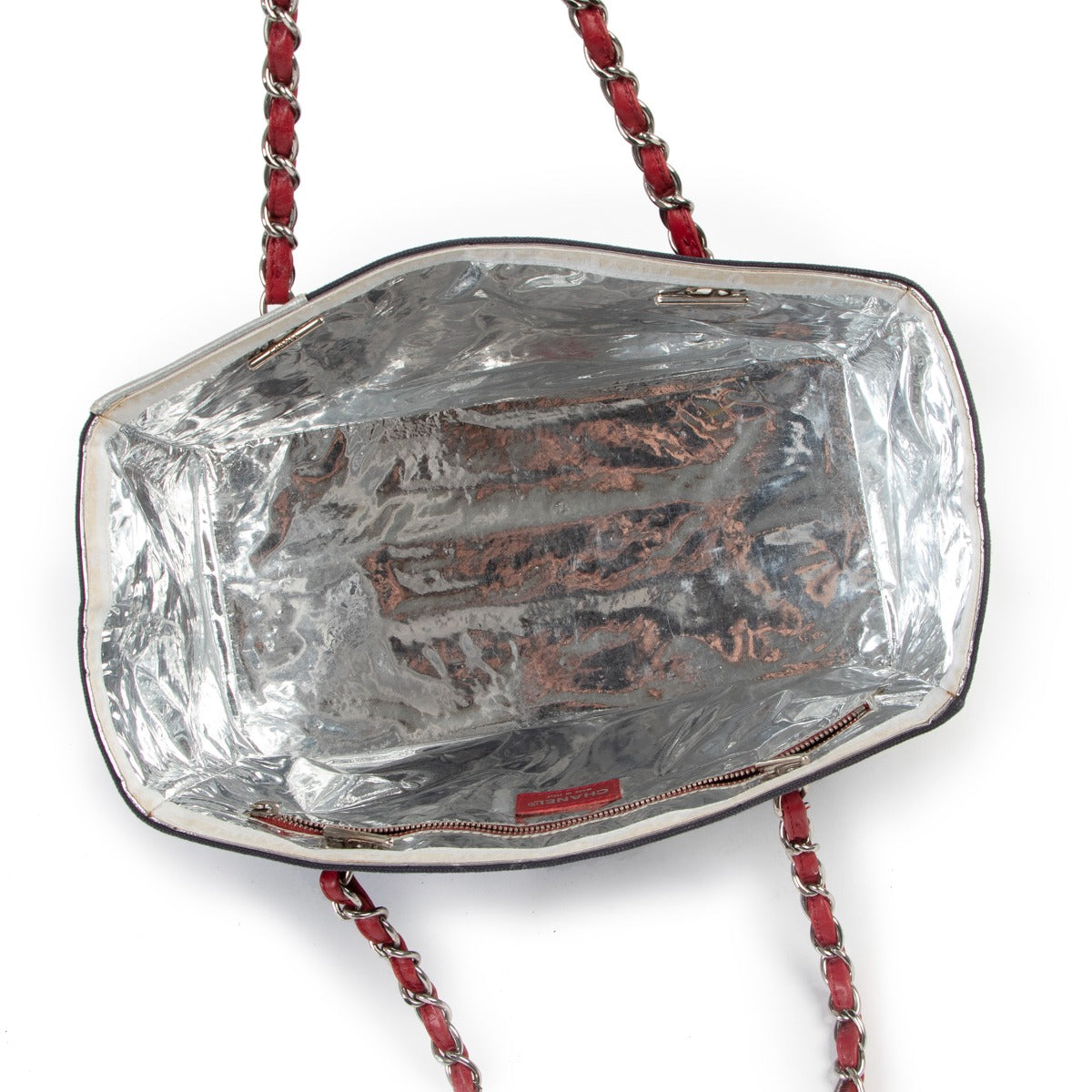 shop authentic vintage designer Chanel CC No.5 Foil Chain Shopping Tote Bag With Pochette at Labellov