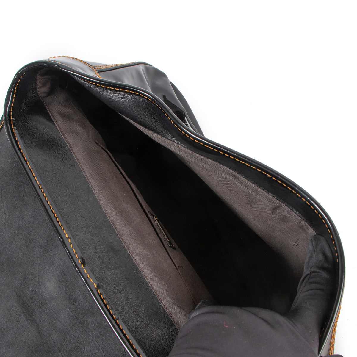 Shop safe online at Labellov in Antwerp this 100% authentic second hand Fendi Black Patent Leather Large B Bag