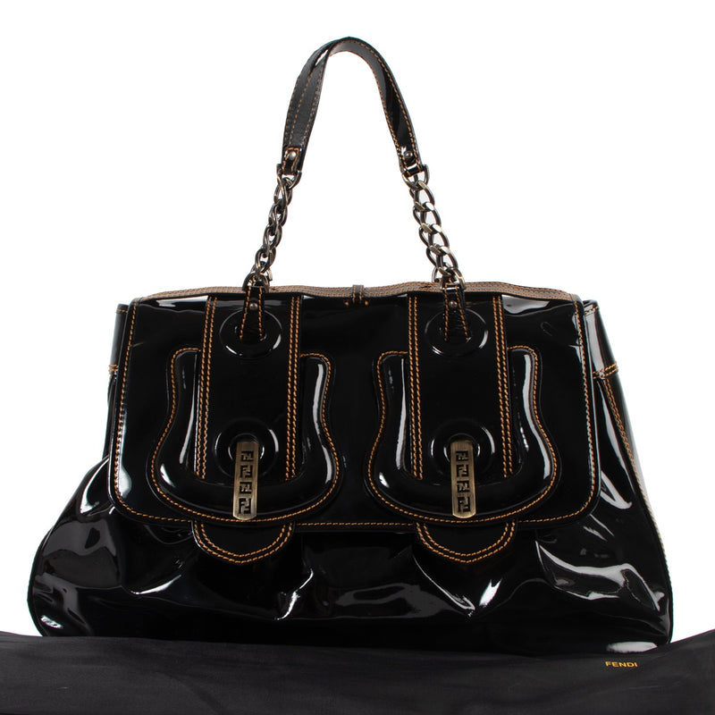 Shop safe online at Labellov in Antwerp this 100% authentic second hand Fendi Black Patent Leather Large B Bag