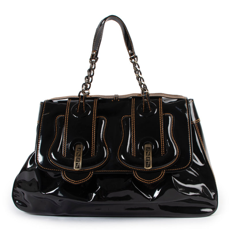Shop safe online at Labellov in Antwerp this 100% authentic second hand Fendi Black Patent Leather Large B Bag
