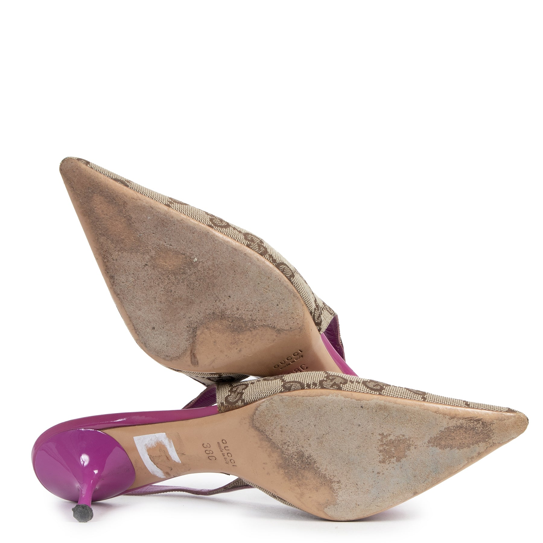 Authentic secondhand Gucci Monogram Pink Kitten Heels - Size 38 designer high heels shoes luxury vintage webshop fashion safe secure online shopping worldwide shipping