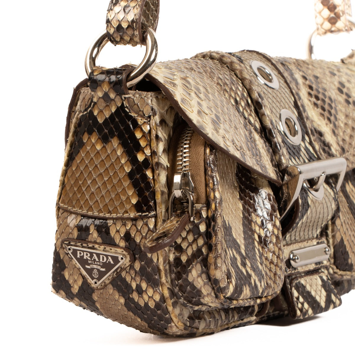 Prada Python Buckle Flap Shoulder Bag