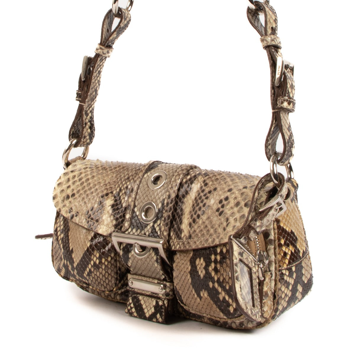 Prada Python Buckle Flap Shoulder Bag