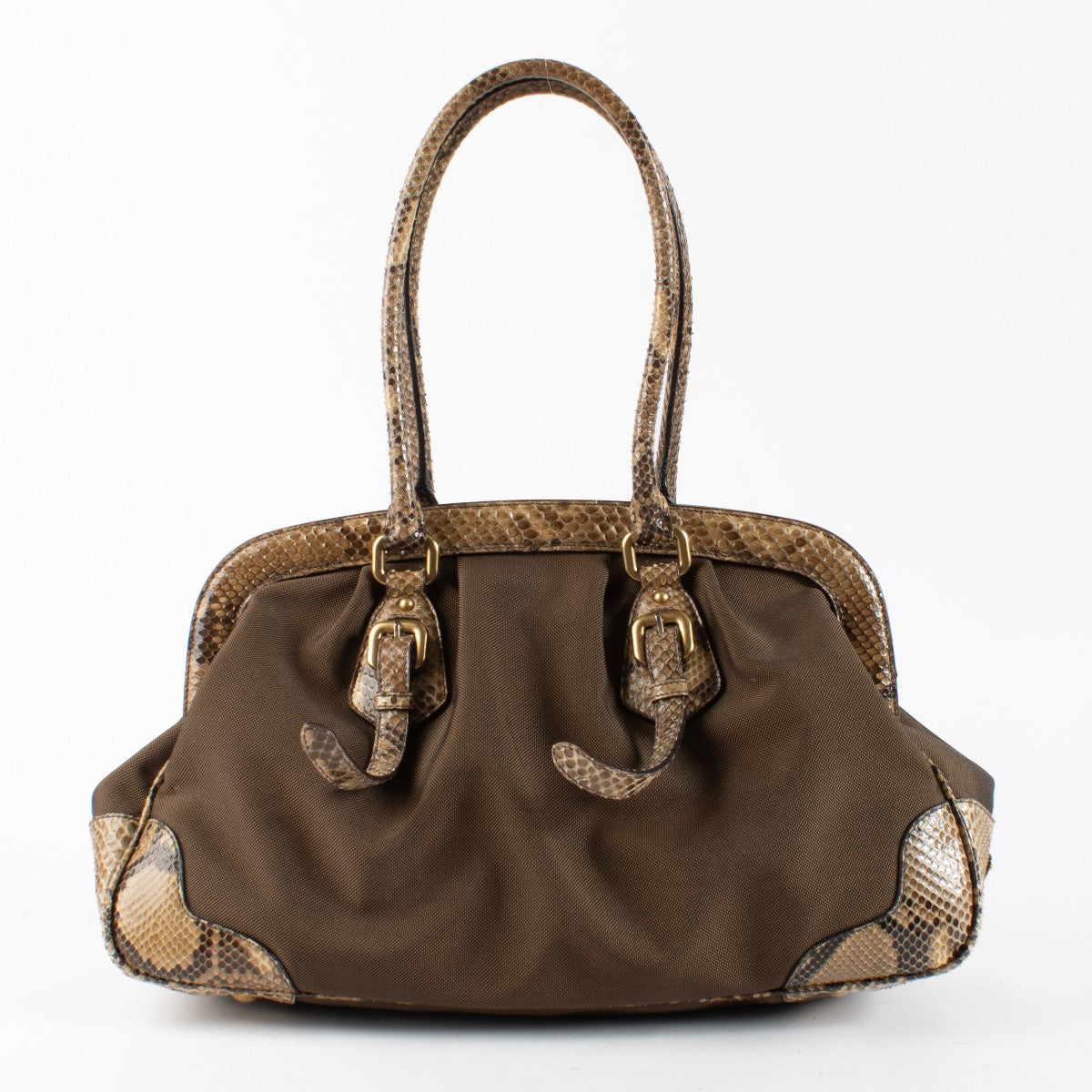 Authentic Second Hand Prada Snakeskin Trim Top Handle Bag on Labellov.com