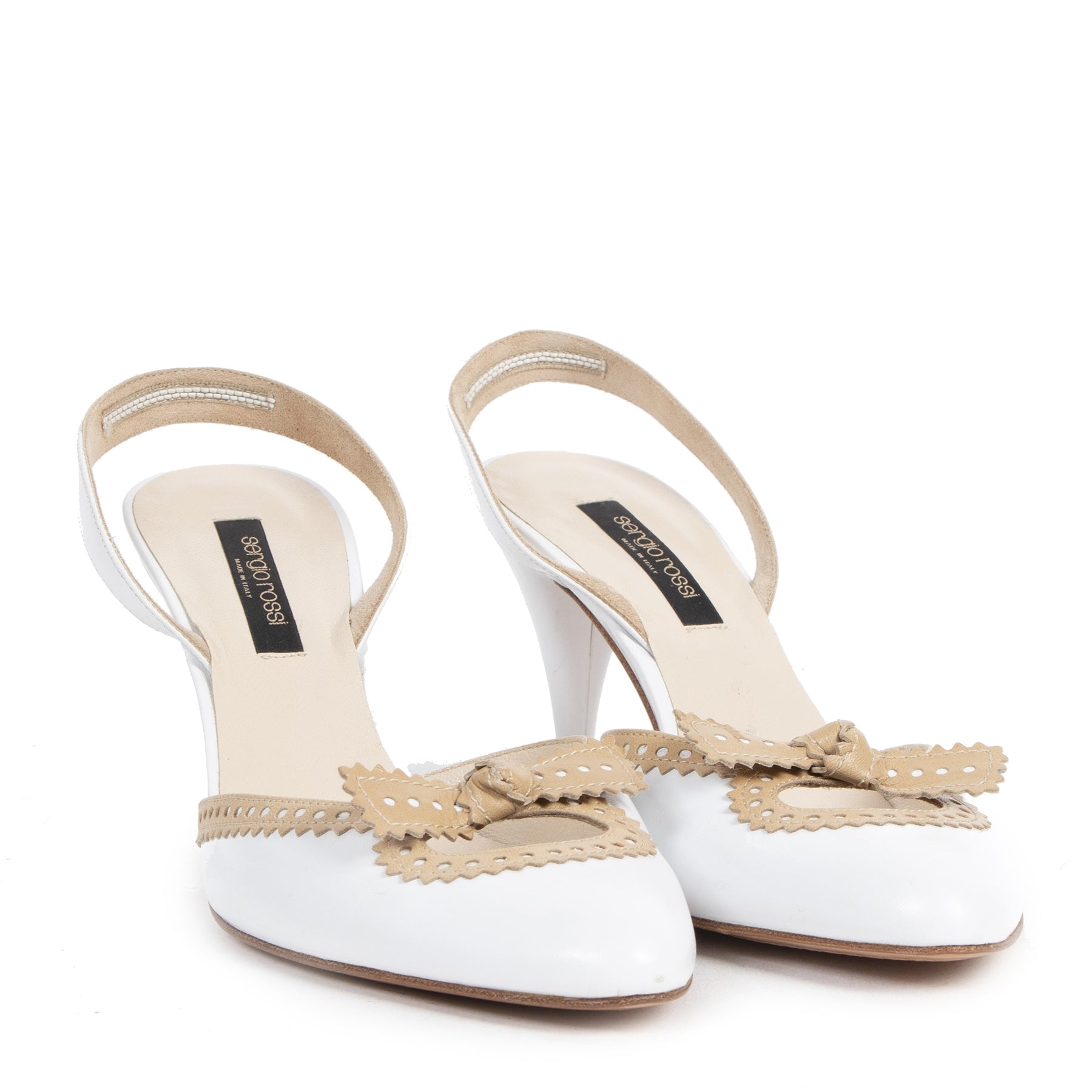 Authentic secondhand Sergio Rossi White Slingback Heels - Size 38,5 designer shoes high heels slingback pumps best price luxury vintage webshop fashion best price safe secure online shopping