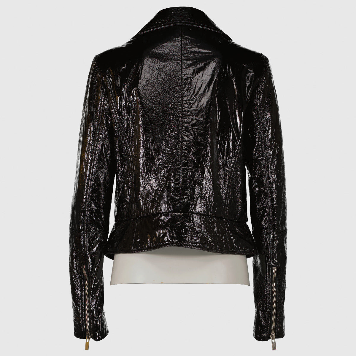 Blouson de motard Balenciaga en cuir verni noir
