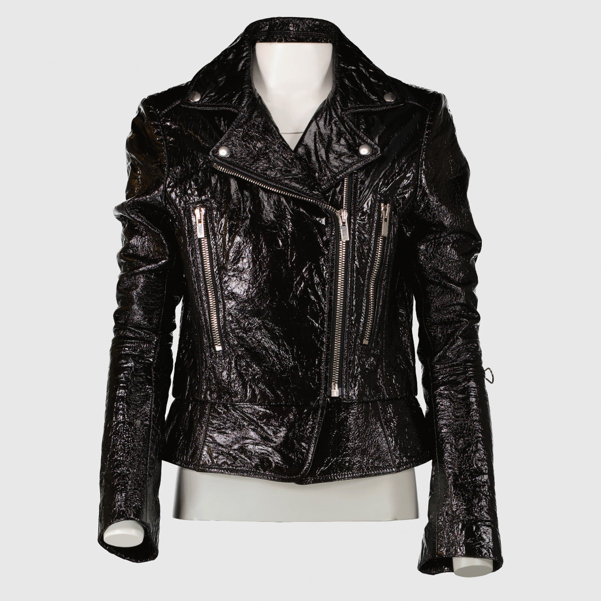 Balenciaga Black Patent Leather Biker Jacket - size 38