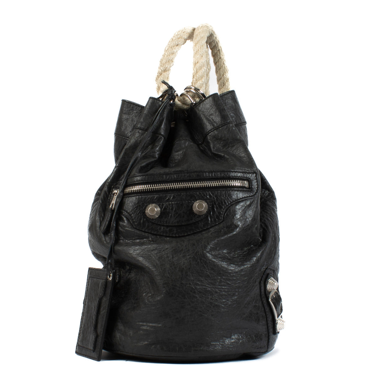 Balenciaga Zwarte Leren Motocross Rope Bucket Rugzak