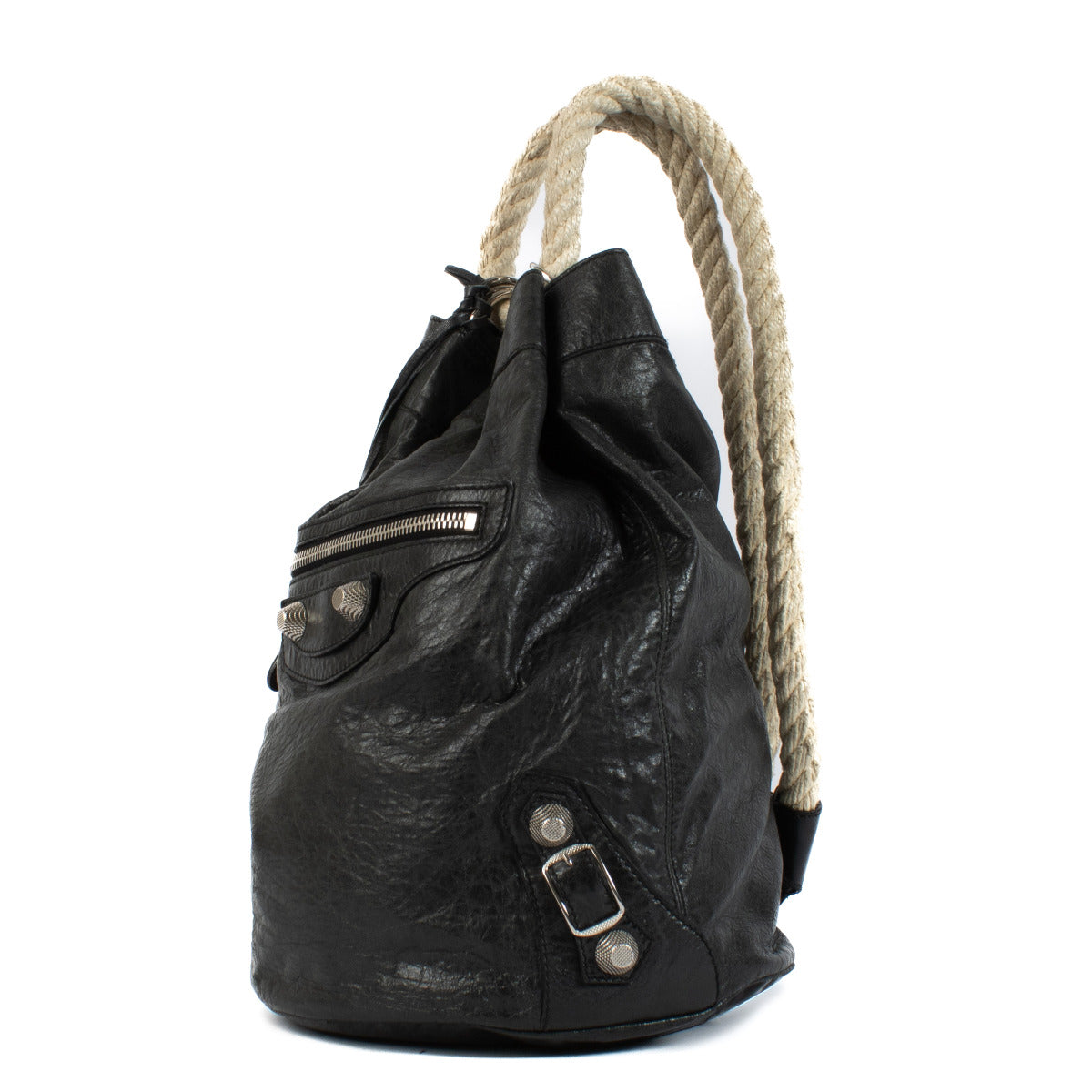 Balenciaga Zwarte Leren Motocross Rope Bucket Rugzak