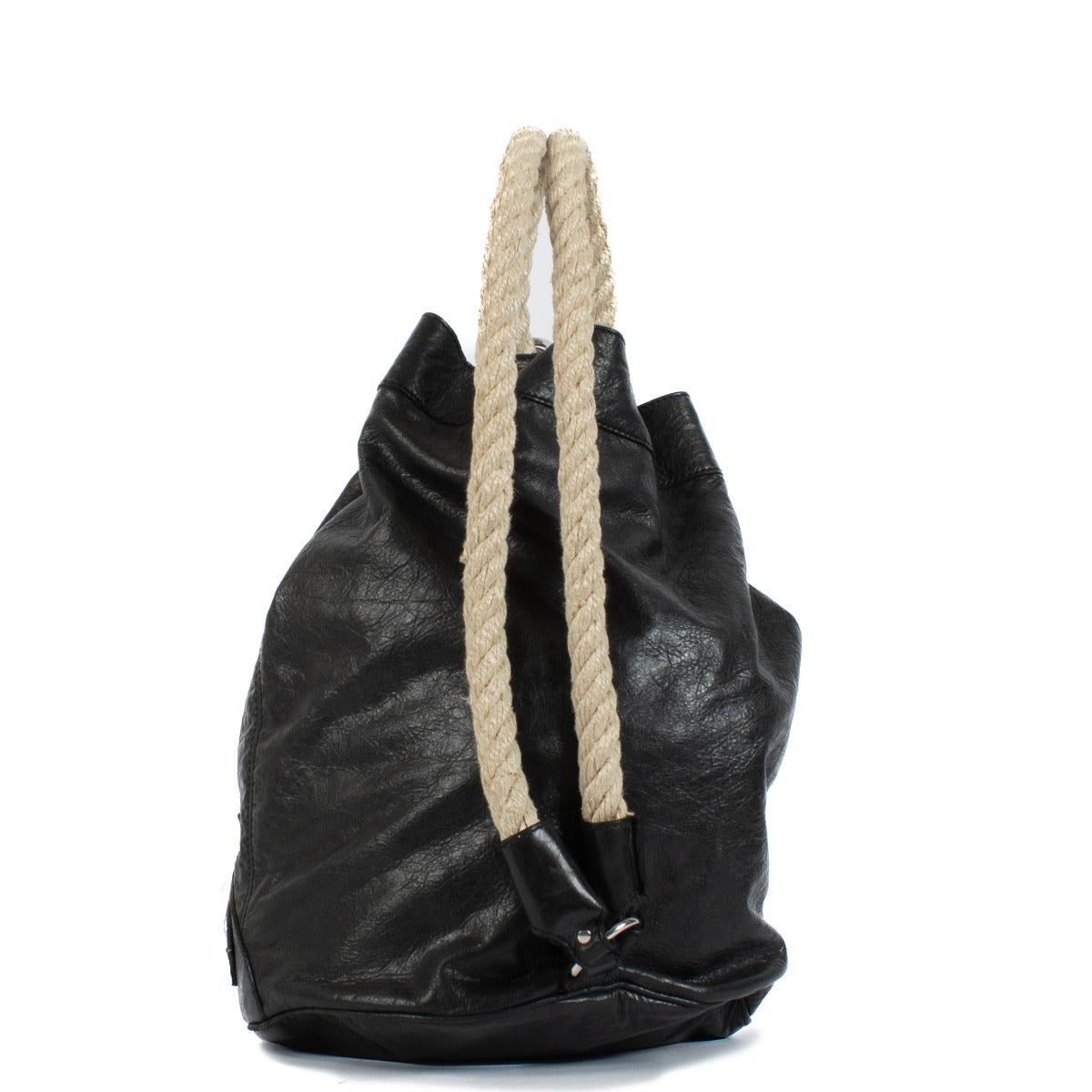 Balenciaga Zwarte Leren Motocross Rope Bucket Rugzak
