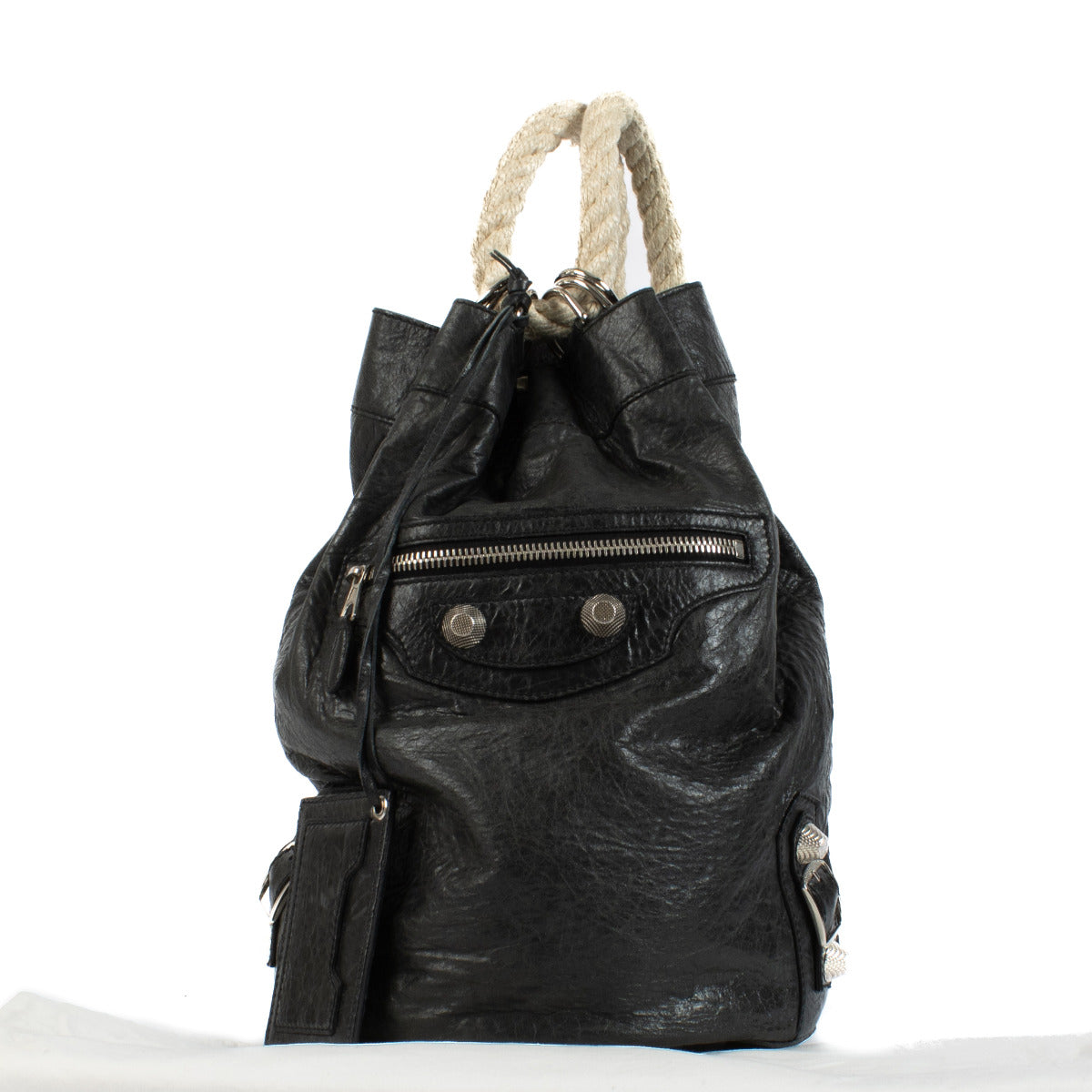 Balenciaga Zwarte Leren Motocross Rope Bucket Rugzak