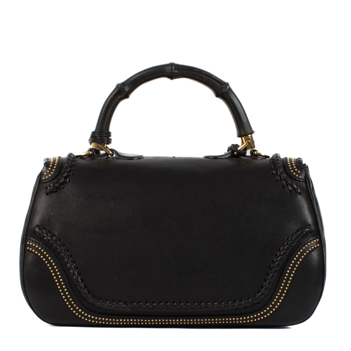 Shop 100% authentic Gucci Leather Black Large Bamboo Studded Top Handle at Labellov.com.