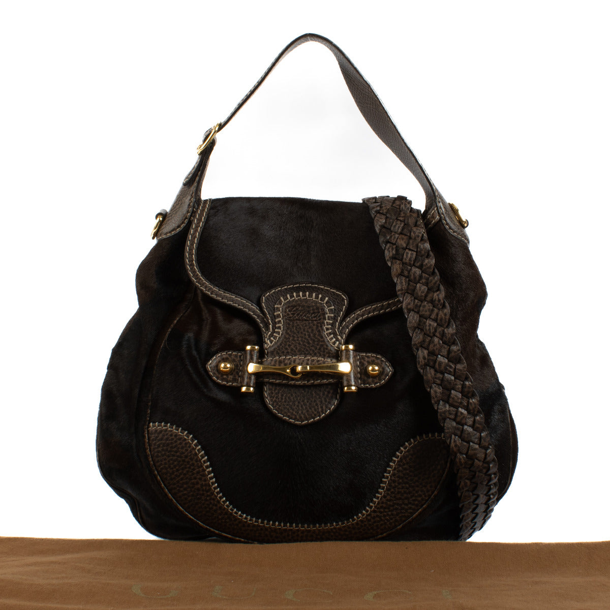 Koop uw authentieke Gucci Brown Pony Hair Pelhalm Bag aan de beste prijs bij Labellov