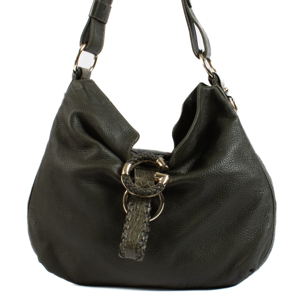 Gucci Olive Green Alligator Trimmed Hobo Bag