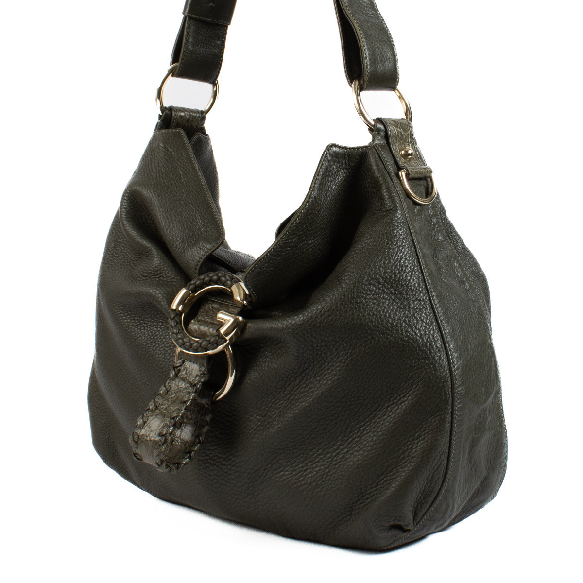 Gucci Olijfgroene Hobo tas met Alligator Afwerking