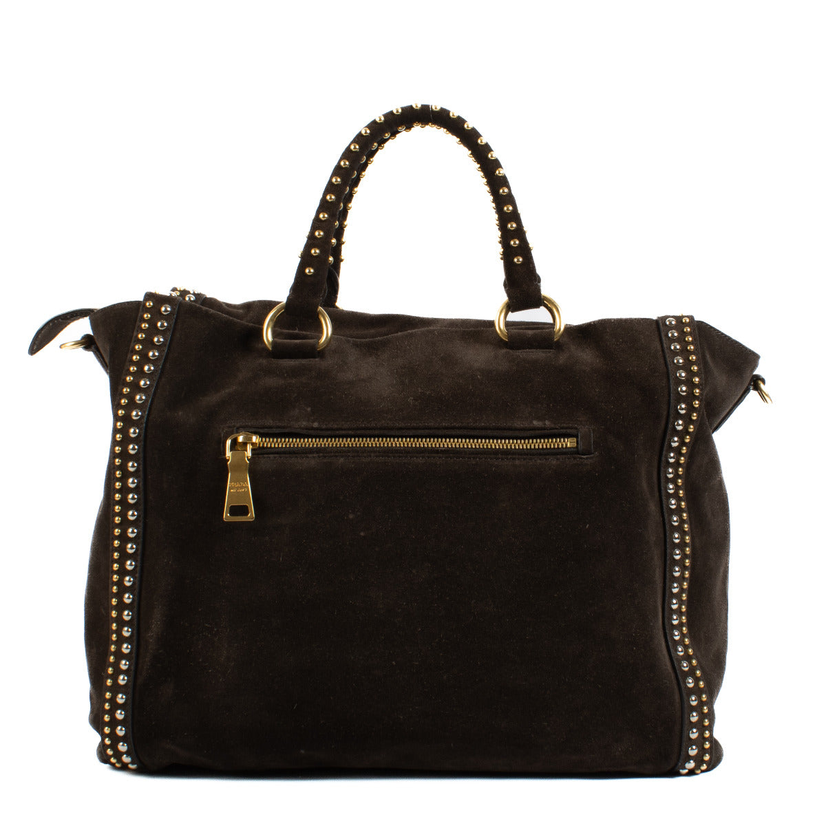 Prada Bruine Suède Tote Bag met Studs