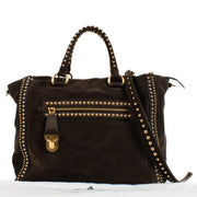 Prada Brown Suede Studded Tote Bag