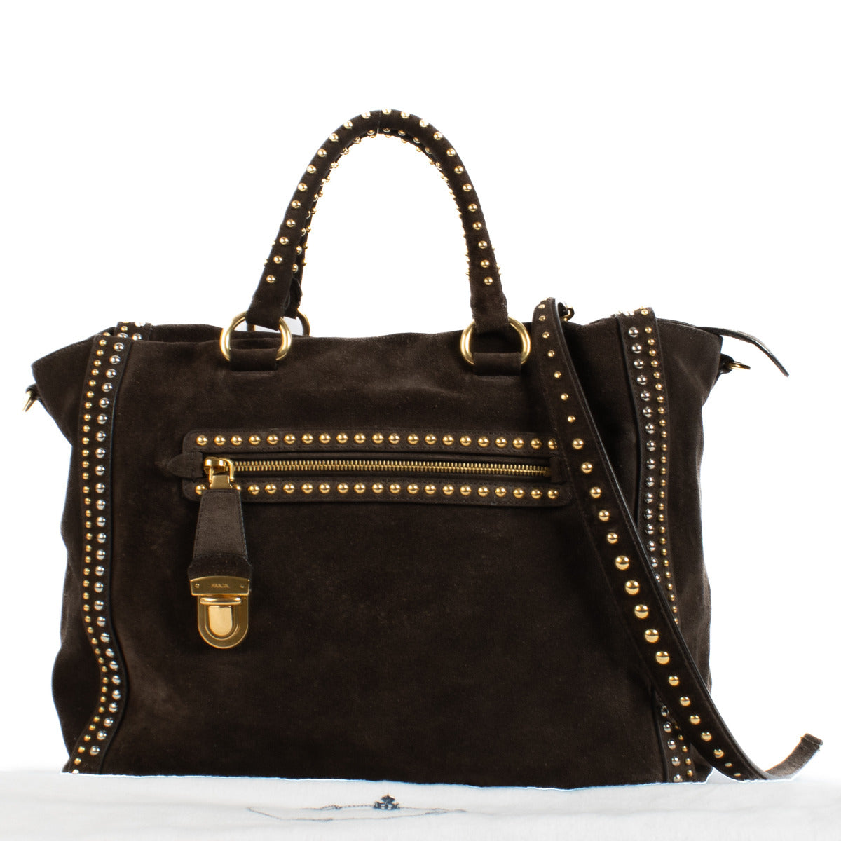 Prada Brown Suede Studded Tote Bag