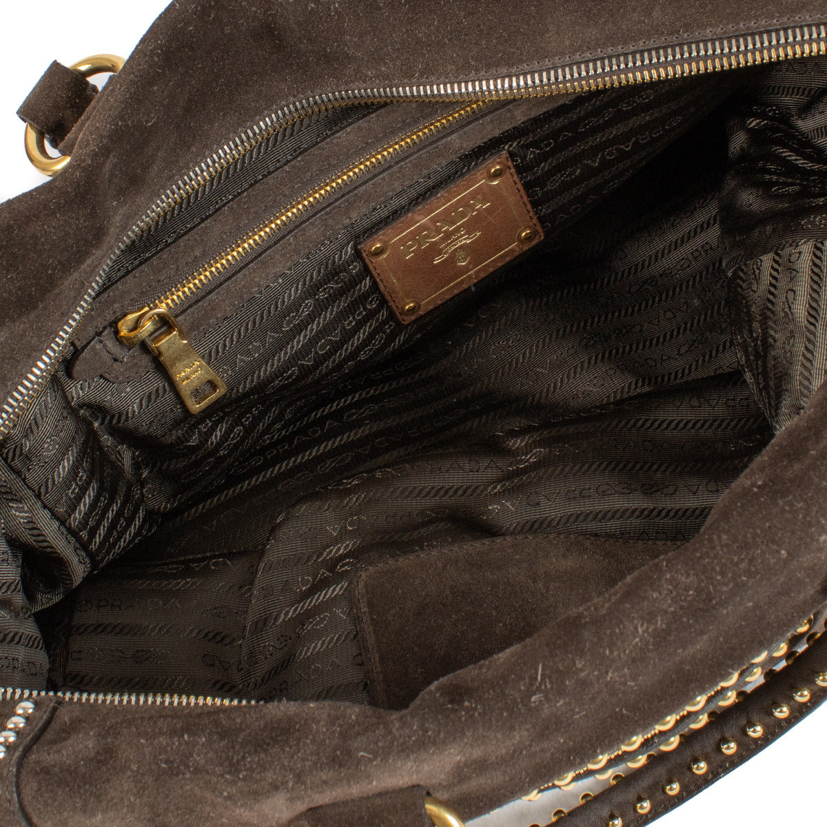 Prada Bruine Suède Tote Bag met Studs