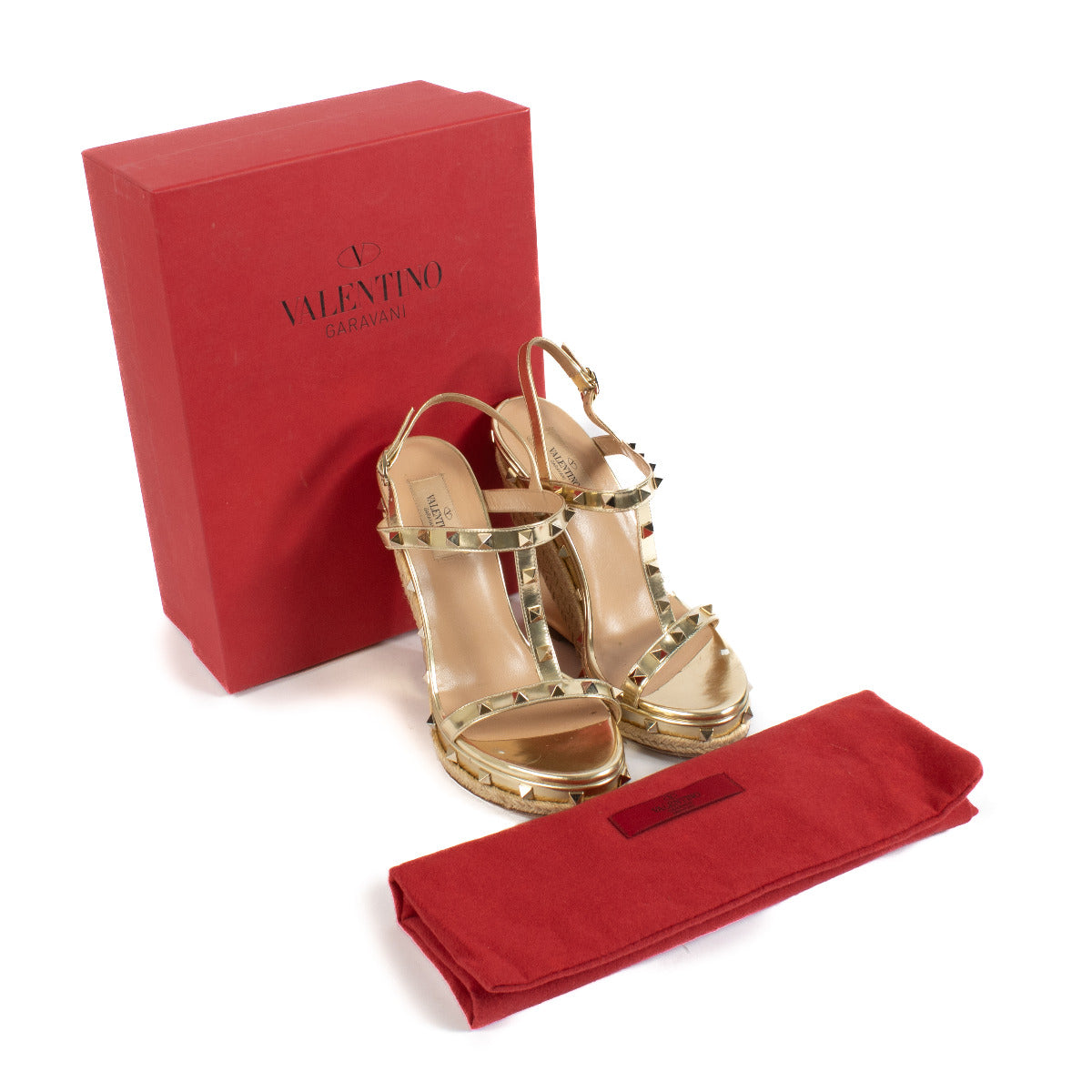 Sandales compensées Rockstud dorées Valentino Garavani - taille 39.5