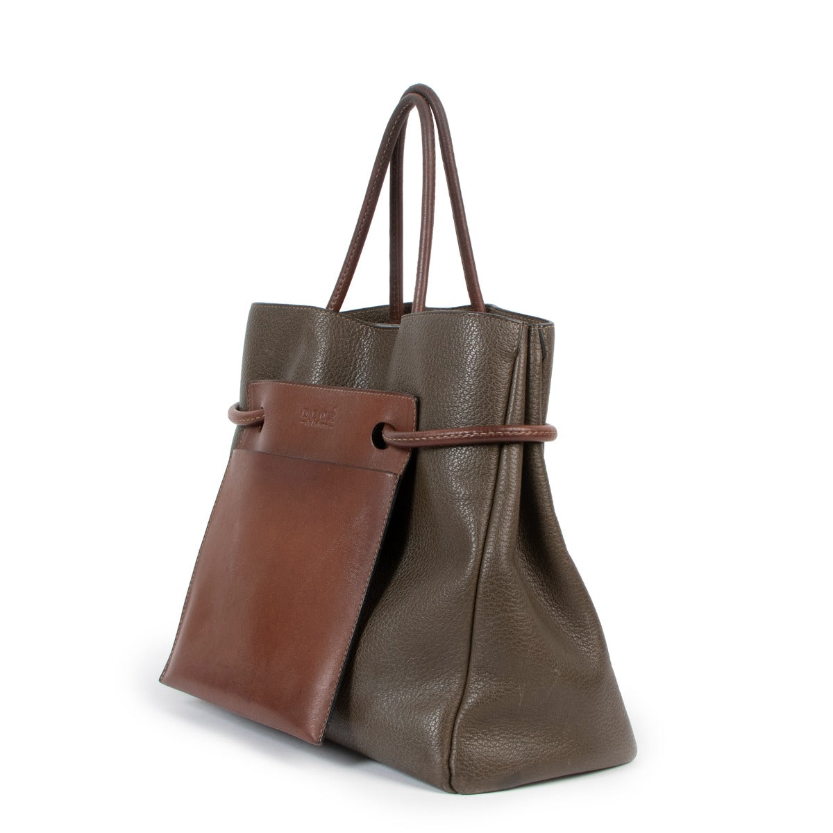 Deux De Delvaux Green Frégate Leather Small Tote Bag