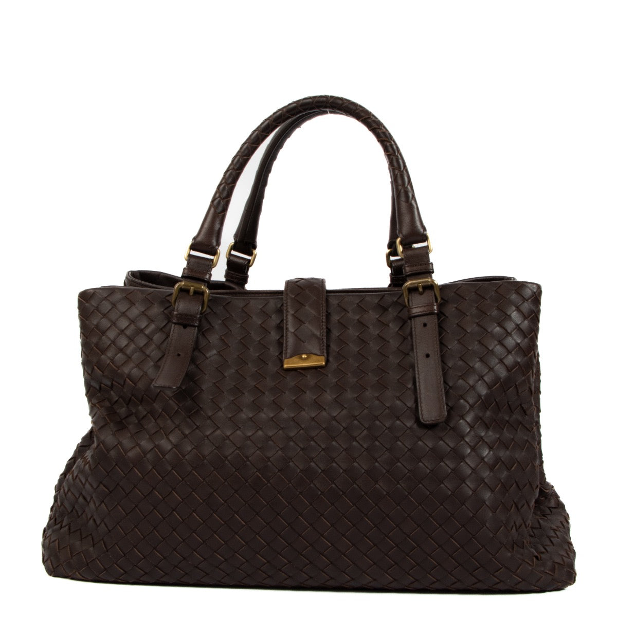 Buy an authentic Bottega Veneta Brown Leather Roma Top Handle on Labellov.com