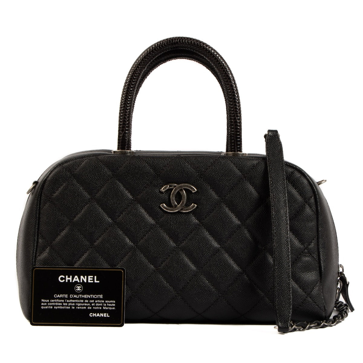 Chanel Black Lizard Handle Bowling Bag