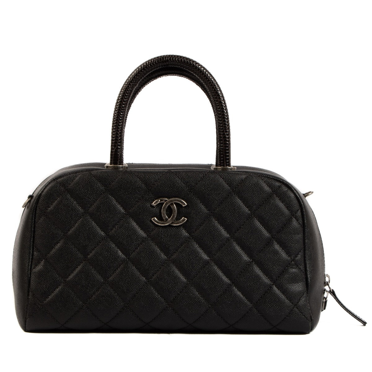 Chanel Black Lizard Handle Bowling Bag