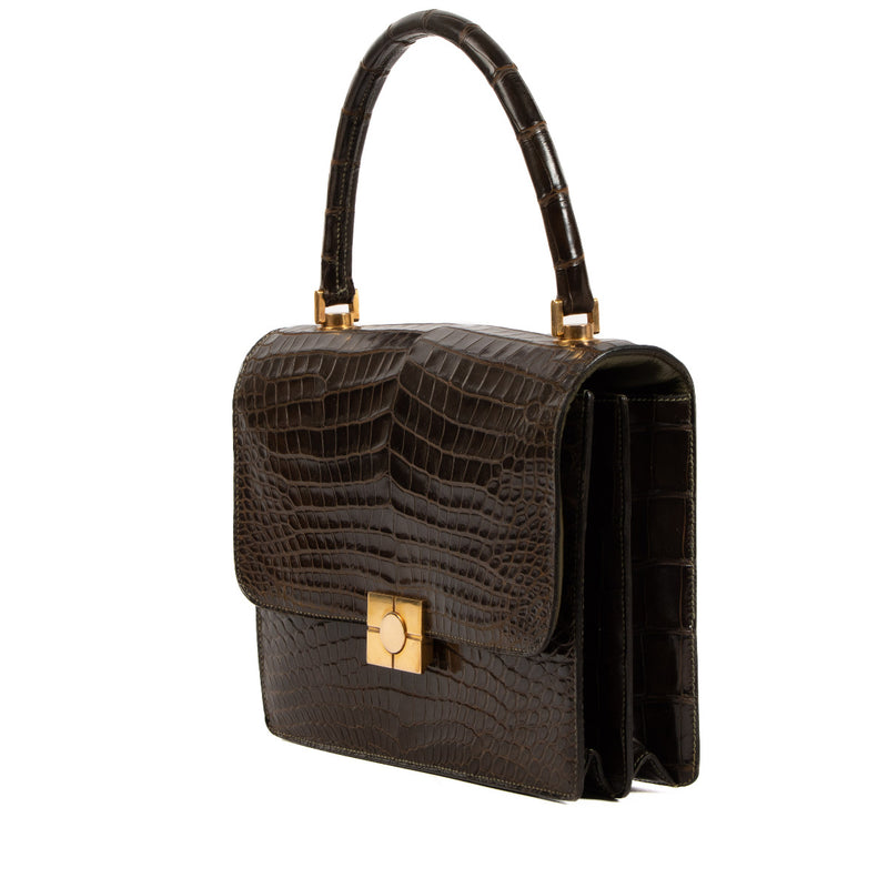 Hermès Vintage Brown Crocodile Top Handle Bag