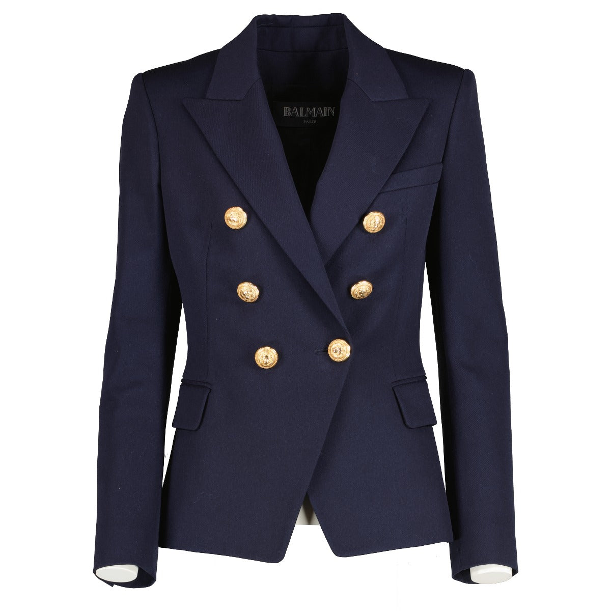 Balmain Navy Wollen Getailleerde Jas Met 6 Knopen - Maat FR44