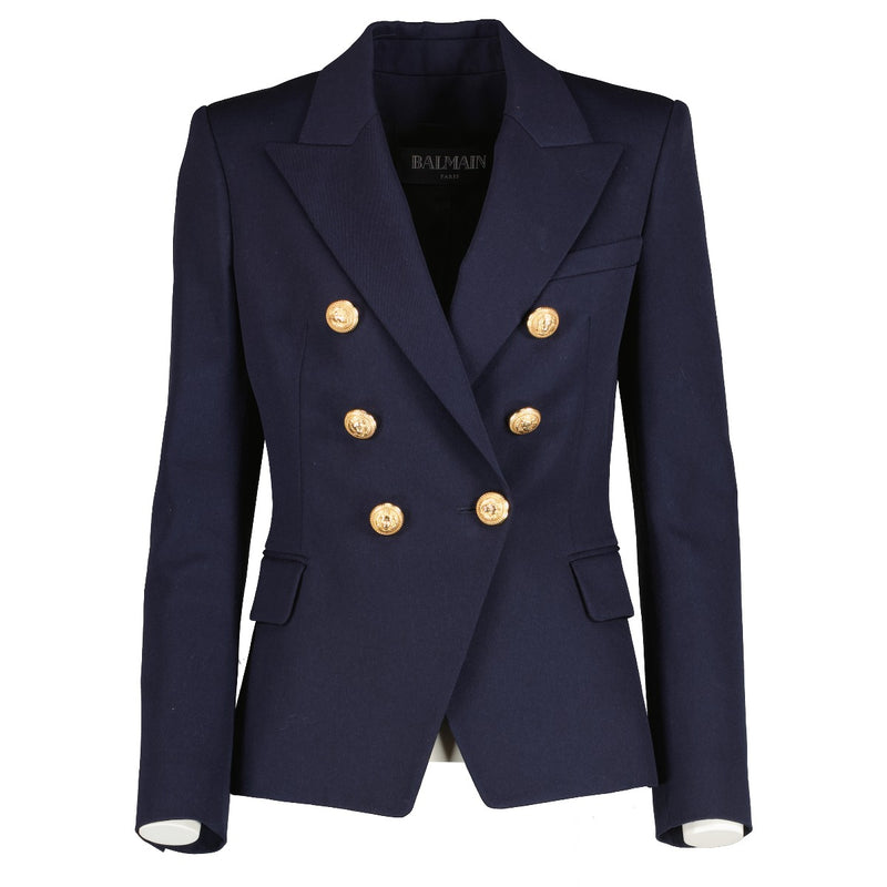 Balmain Navy Wool Fitted 6 Button Jacket - Size FR44