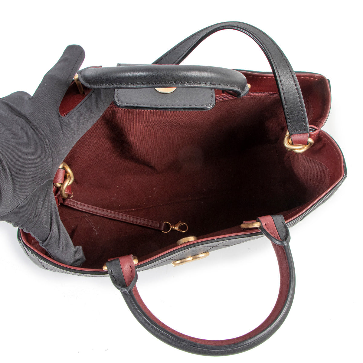 Sac cabas moyen Chanel automne 2017 en cuir de veau bleu et bordeaux surpiqué