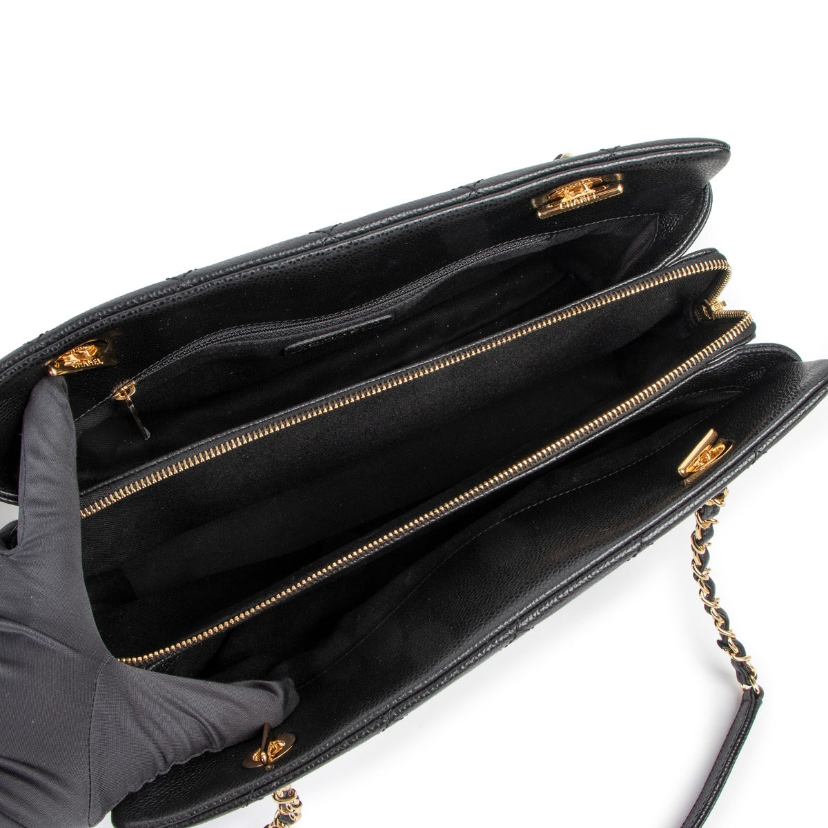 second hand authentic Chanel Black Quilted Caviar Medium Shopping Tote Bag at labellov